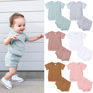 兒童純色衣服套裝基本款 T 恤幼兒嬰兒 T 恤褲子 Baju 2 件