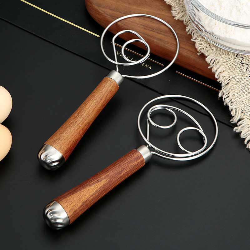 【免運】不鏽鋼木柄麵粉攪拌器廚房打粉器線圈打蛋器不粘快速攪蛋和麵神器