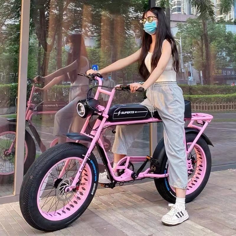 【臺灣專供】super73S1電動車復古山地車權志龍同款粉色女生助力車電動腳踏車