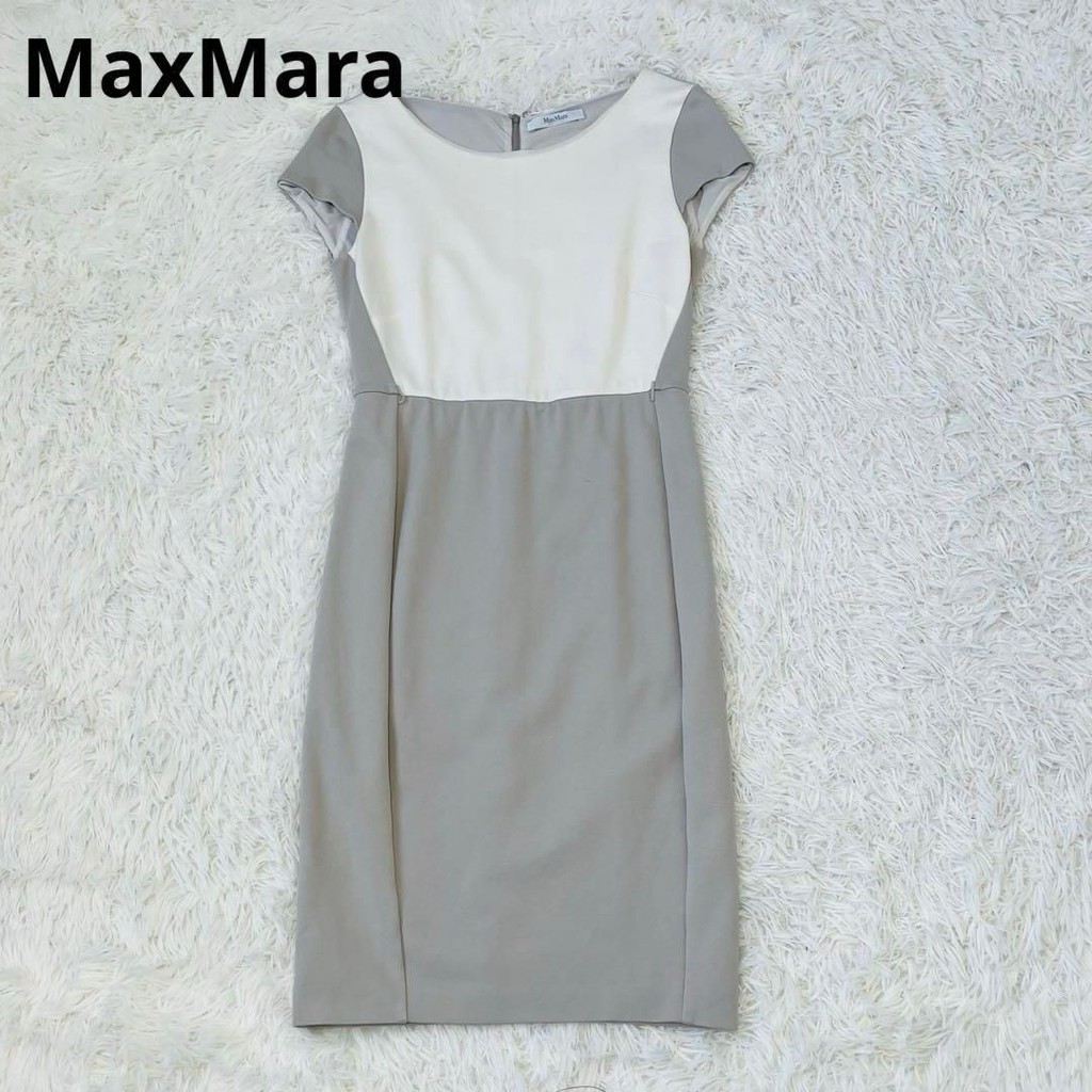 二手 - 義大利 MaxMara 短袖白灰連身裙 40