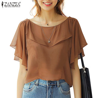 Zanzea 女式韓版休閒圓領荷葉邊短袖寬鬆上衣