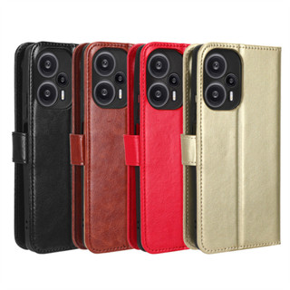 日本書本式側掀皮套 紅米Redmi Note 12 Turbo 5G手機殼插卡掛繩翻蓋皮套瘋馬紋殼保護套素面手機殼