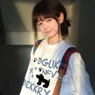 ~ 臺灣出貨~ 純棉韓系印花原宿風長袖T恤女秋季趣味塗鴉小狗寬鬆打底上衣