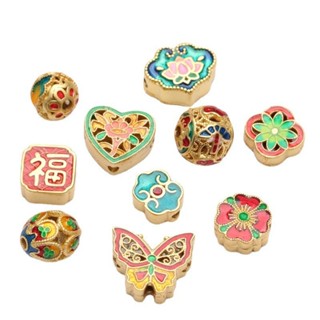 宏雲Hongyun-tc- (10pcs)滴油仿景泰藍燒藍琺琅吊墜DIY沙金古法老金串珠隔珠紅繩飾品配件