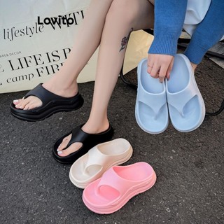 Lovito 休閒素色沙灘人字拖天藍色清爽夏季時尚超軟厚底平底女用涼鞋 LFA72245