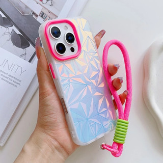 適用於 IPhone 16 15 14 Plus 13 Pro Max 12 11 豪華彩色手腕帶保護套的鐳射漸變極光鑽