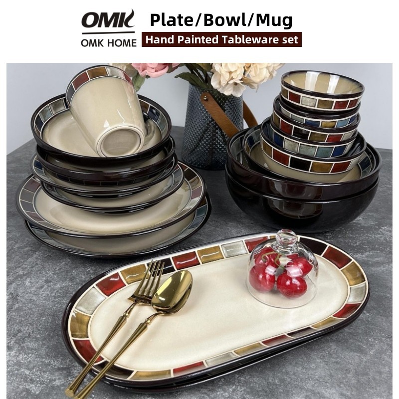 Omk 美式陶瓷餐具套裝餐盤甜品碗沙拉碗魚盤馬克杯