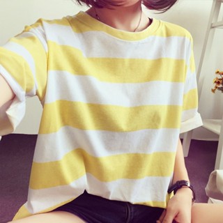 夏季新款韓版條紋短袖T恤女士寬鬆衣服上衣女裝