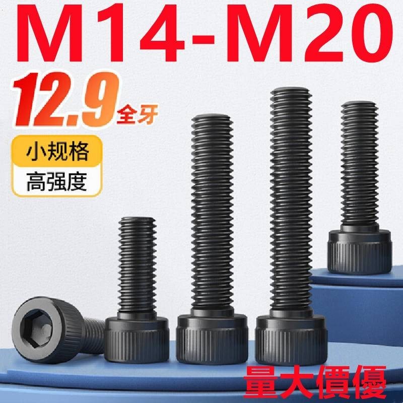 全牙杯頭內六角螺栓螺絲釘(M14 M16 M18 M20)12.9級黑色內六角螺絲圓柱頭螺釘杯頭M1.4M1.6*2X3