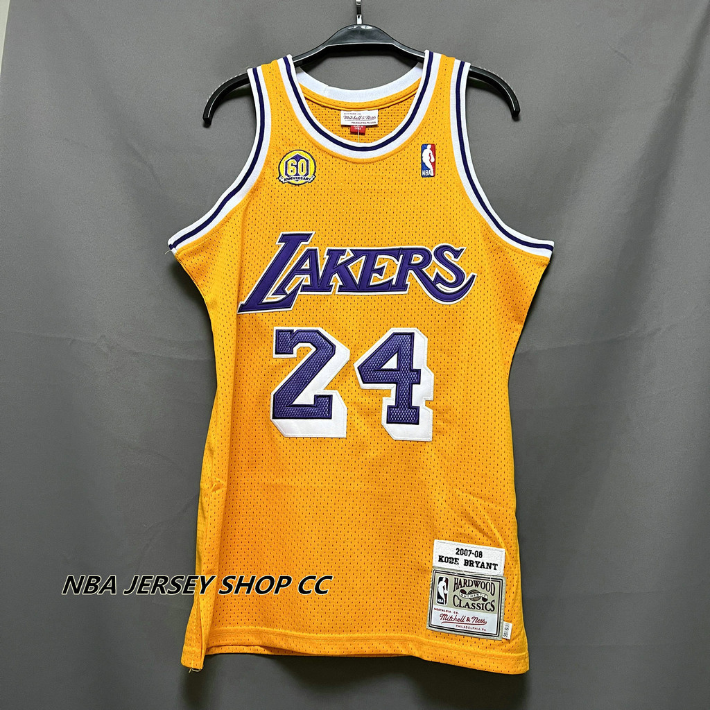 男式全新原創 NBA 2007-08 洛杉磯湖人隊 #24 Kobeˉbryant 復古球衣高密度刺繡黃色 H H