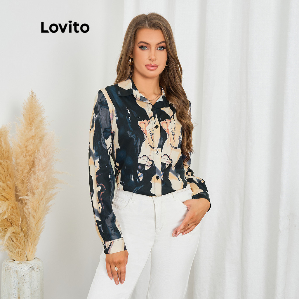 Lovito 女士休閒大理石圖案襯衫 LBL20148