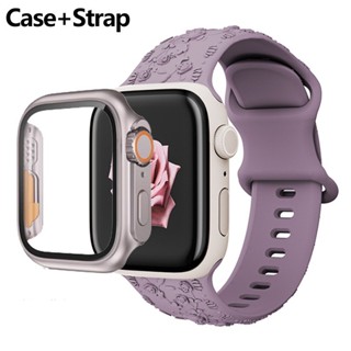 錶殼+錶帶花卉雕刻錶帶可更改為超相容 Apple Watch Ultra 45mm 41mm 44mm 40mm 42m