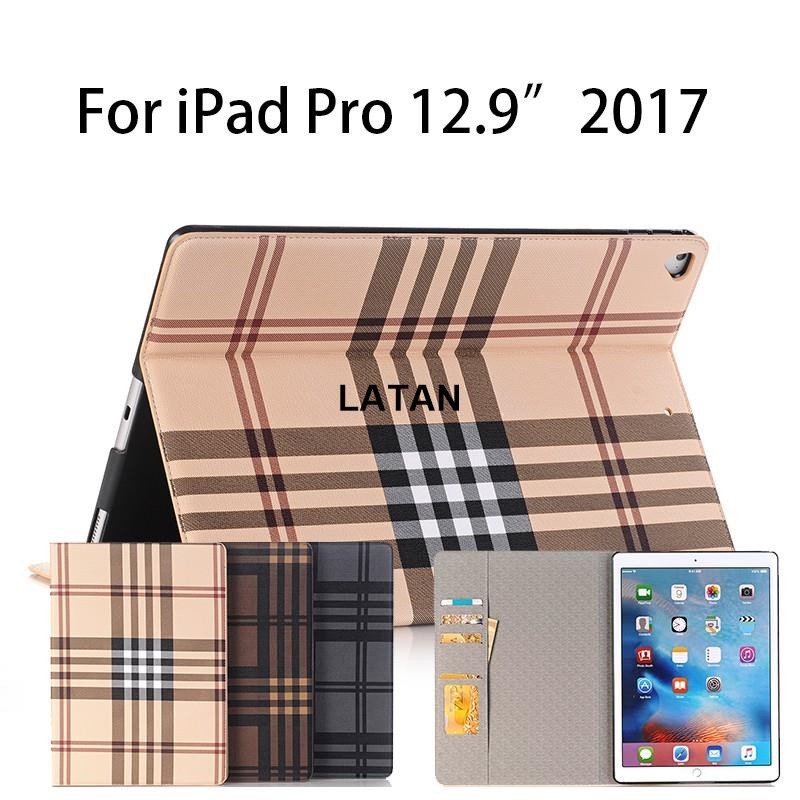 LATAN-適用於 2015 年 ipad pro 12.9 2017 年格子 pu 皮革錢包保護套保護套