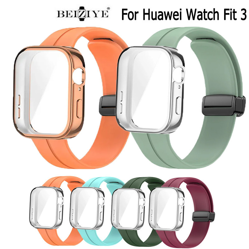 適用Huawei Watch Fit 3磁吸扣表帶華為fit3摺疊扣矽膠錶帶 華為fit3 手環運動錶帶