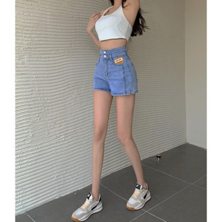 【HOT 本舖】 實拍！ 時尚港味高腰彈力牛仔短褲女ins潮流顯瘦開叉熱褲