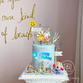 【現貨】【蛋糕裝飾】 海綿寶寶 派大星 章魚哥 兒童 生日蛋糕裝飾 擺件 水晶球 幻彩 禮花裝飾