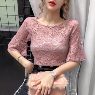 夏裝女裝2020年新款歐洲站洋氣小衫夏季時尚短袖上衣雪紡蕾絲襯衫