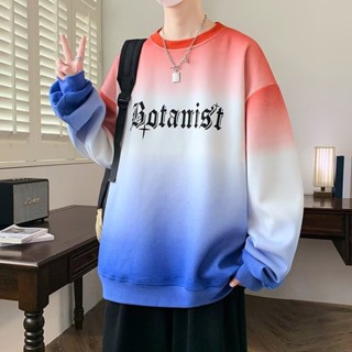 🔥48H出貨 M-8XL 韓版設計感漸變長袖上衣男 圓領大學t 休閒寬鬆運動衫 男生秋冬季長t oversize