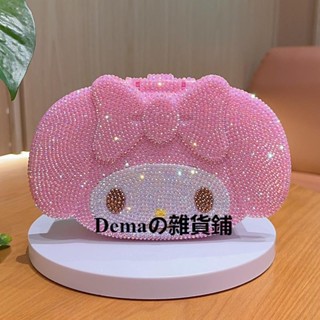 Dema雜貨鋪 現貨日本可愛卡通鑲鑽三麗鷗粉色少女心黏鑽美樂蒂手工貼鑽diy化妝鏡材料包收納盒滿鑽首飾整理三麗鷗桌面收納