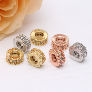 宏雲Hongyun-tc- (10pcs)18k金色銅微鑲鋯石隔珠圓形隔片diy手鏈項鍊飾品配件資料