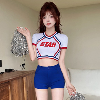 【桃喜Rich現貨】韓系新款學生啦啦操舞蹈服 成人拉拉隊團體套裝 運動裝 班服表演服 時尚兩件女裝 修身顯瘦短袖短褲