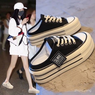 「KiraSole女鞋店」2025款女鬆糕夏新款帆布外穿懶人厚底休閒無後跟鞋子拖鞋半拖女