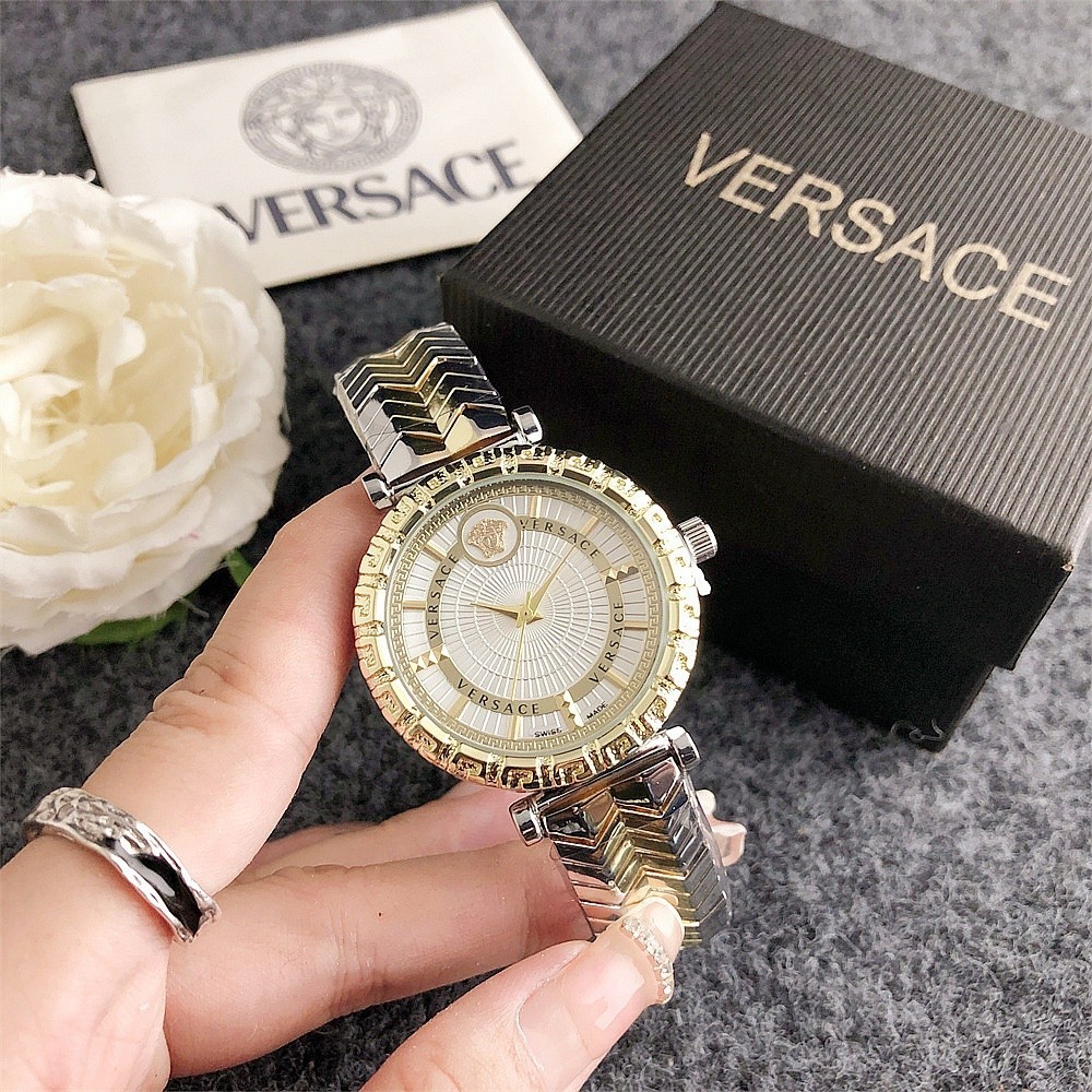 凡賽斯 范思哲手鍊手錶石英機芯錶盤不銹鋼手錶女士水晶品牌小時奢華銀色小眾鍍金扣首飾