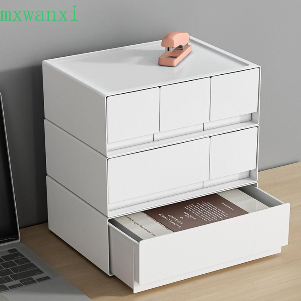 MXWANXI可堆疊儲物抽屜,塑料白色書桌儲物盒,簡單抽屜式大容量節省空間文具存儲收納器桌面