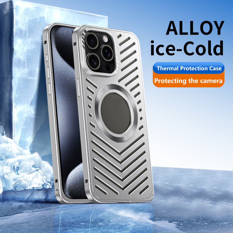 豪華鋁合金冰感散熱磁性手機殼手機殼適用於 iPhone 15 14 13 12 Promax 金屬無線充電 Camaer