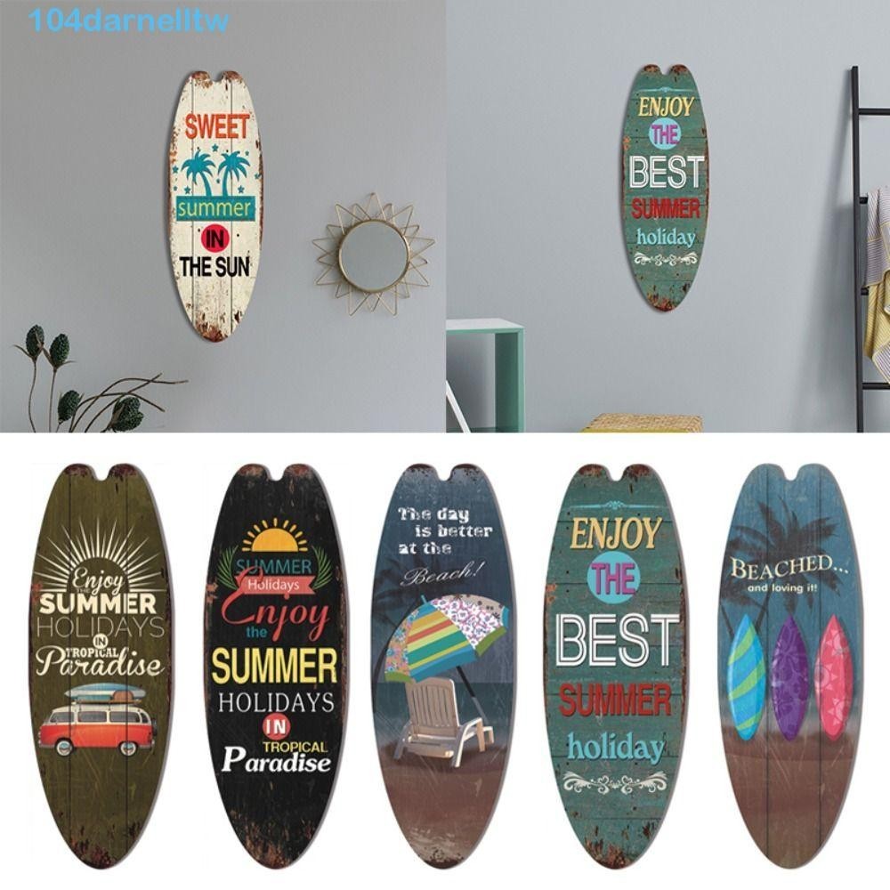 DARNELLTW木製衝浪板,精美印刷酷船用轉向牆板,復古明亮易於使用夏天墻壁裝飾