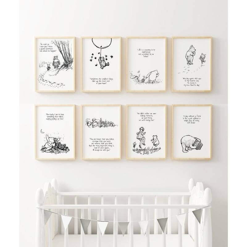 小熊維尼報價帆布版畫黑白托兒所裝飾牆藝術新嬰兒禮物