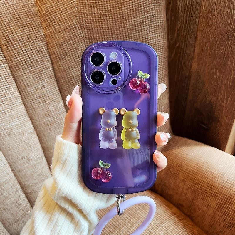 紫色櫻桃暴力熊適用蘋果14promax手機殼新款透明iPhone14pro max1