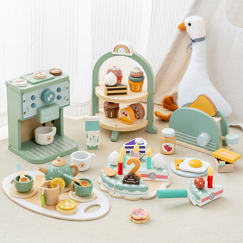 仿真甜品架 小賣部下午茶具套裝 蛋糕組 木製小家電玩具 益智力過家家