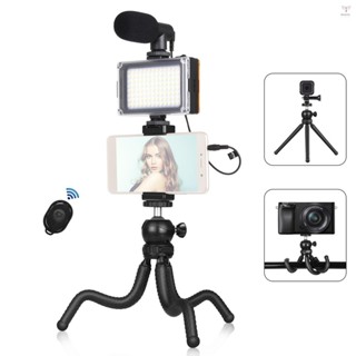 智能手機 Vlog 套件靈活三腳架 + 心形麥克風 + 可伸縮手機夾 + 雙色 LED 燈,亮度可調,用於直播 Vlog