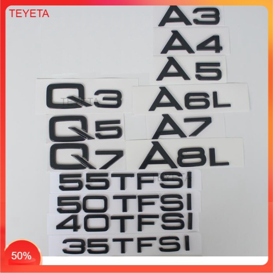 Teyeta 光面黑色後備箱字母徽章標誌標誌適用於奧迪 A3 A4 A5 A6 A7 A8 A4L A6L A8L Q3