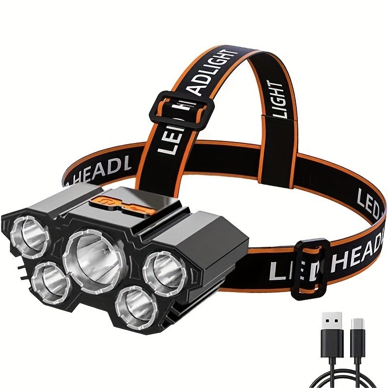 5 LED 超亮頭燈 - 超亮,耐用防水 - 免提,適用於露營、遠足、騎自行車、狩獵 - 理想的戶外頭燈