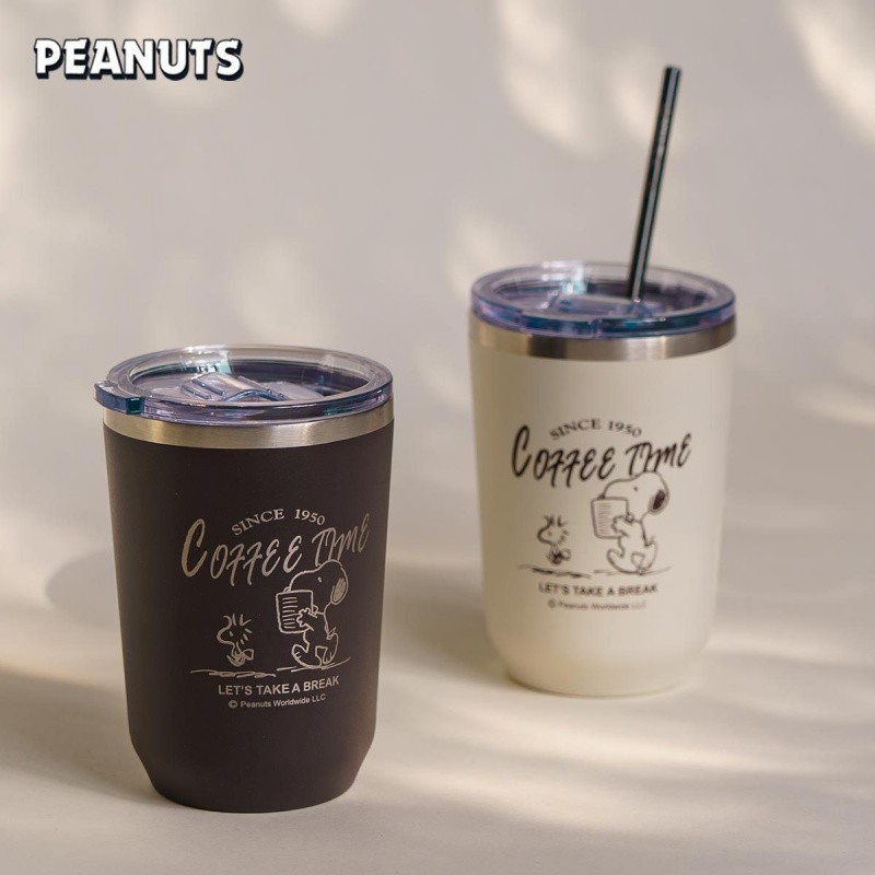 史努比保溫杯 350ml 304不鏽鋼 咖啡杯 馬克杯 女帶蓋茶杯 創意辦公家用水杯子