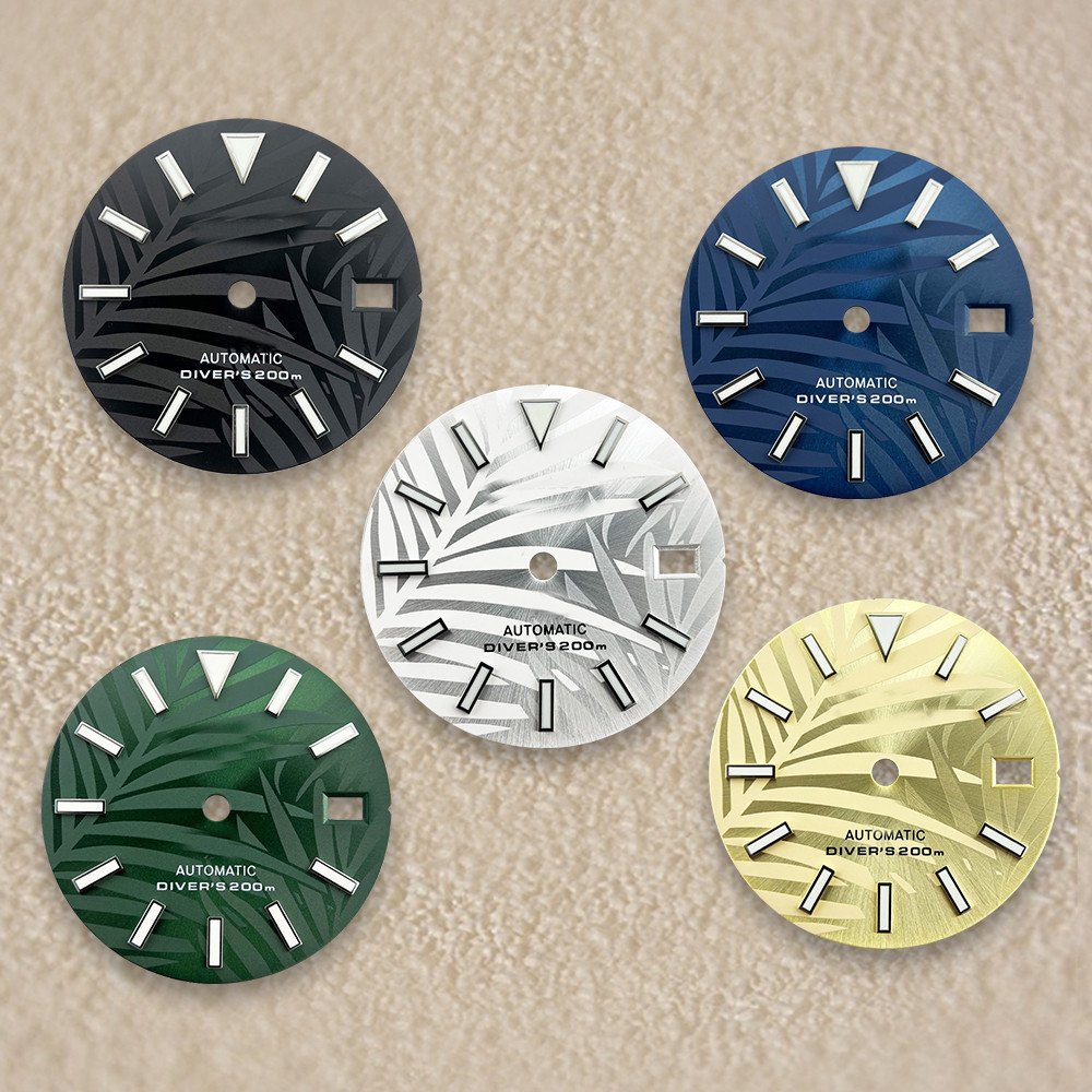 Wx 28.5mm S Logo 007/009 竹葉錶盤適用於NH35/4R36機芯綠色夜光手錶改裝配件