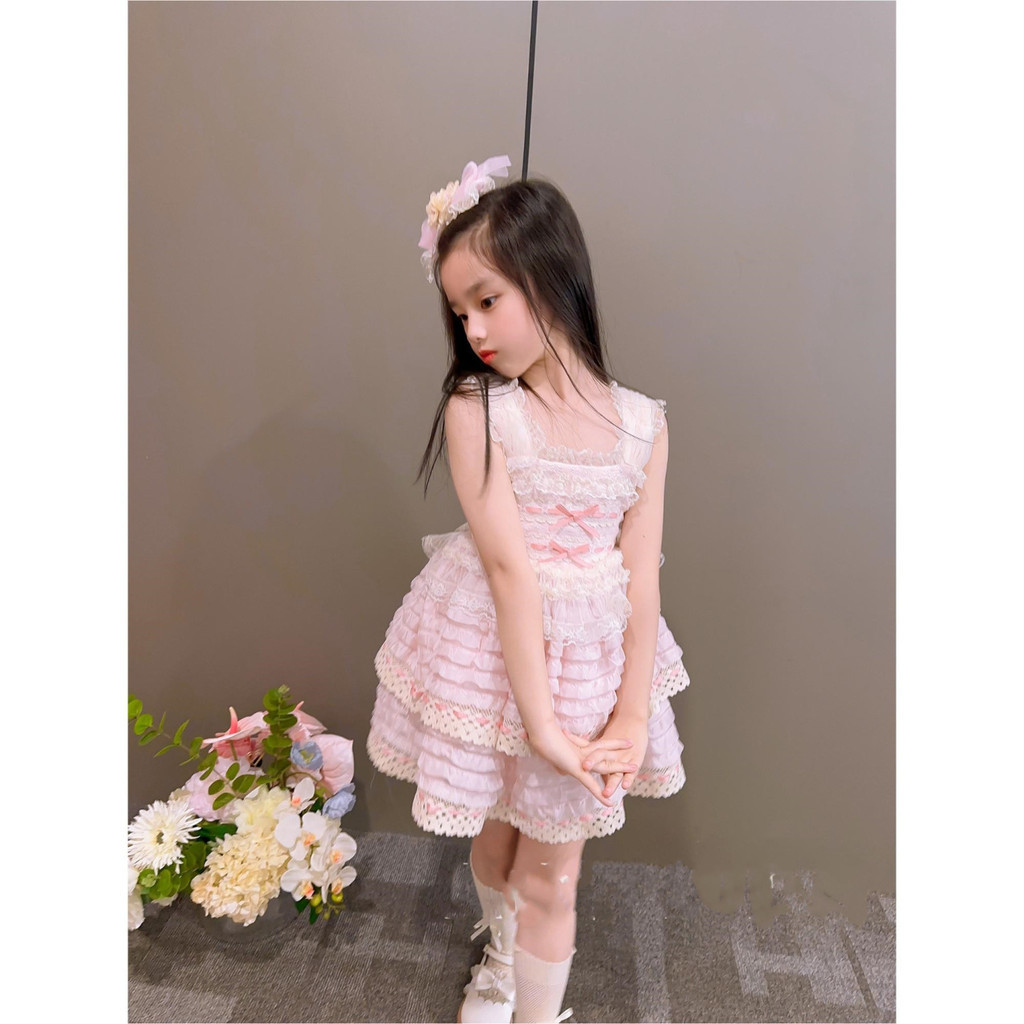 韓版 女童 蘿莉塔裙子 新款 兒童 網紅 爆款 公主裙 寶寶生日粉色蛋糕裙 背心裙