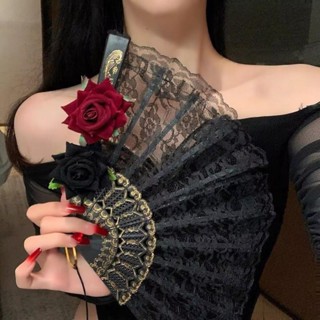 Lolita蕾絲扇子華麗復古歐式玫瑰摺扇茶會款暗黑搞死漫展cos道具洛麗塔蕾絲扇華麗復古歐式20240617