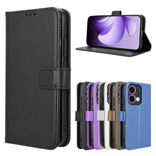 適用OPPO Reno13 Pro 5G手機殼Reno 13 5G鑽石紋皮套翻蓋插卡掛繩