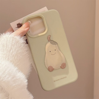 3d 貼上可愛卡通梨貼手機殼適用於 iPhone 11 12 13 14 15 16 Pro Max 外殼加厚軟橡膠保護