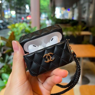 【爆款小香風】適用於蘋果無綫耳機保護殼 歐美菱格小羊皮 airpods pro 2代保護殼蘋果3代耳機殼純色軟皮套手繩
