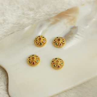 TL-(10pcs)-18k包金保色彩色鋯石圓花托diy手工飾品配件手鏈串隔珠花帽墊片