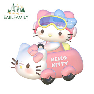 Earlfamily Hello Kitty 騎行可愛卡通車貼個性防水衝浪板窗戶旅行箱JDM貼花遮擋劃痕車用品