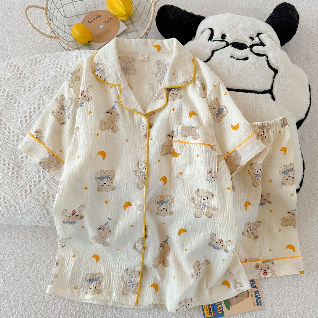 超舒服☁️2026新款夏季雲朵棉睡衣 夏天女短袖短褲居家服 學生寬鬆睡衣套裝 可愛家居服 兩件套睡衣