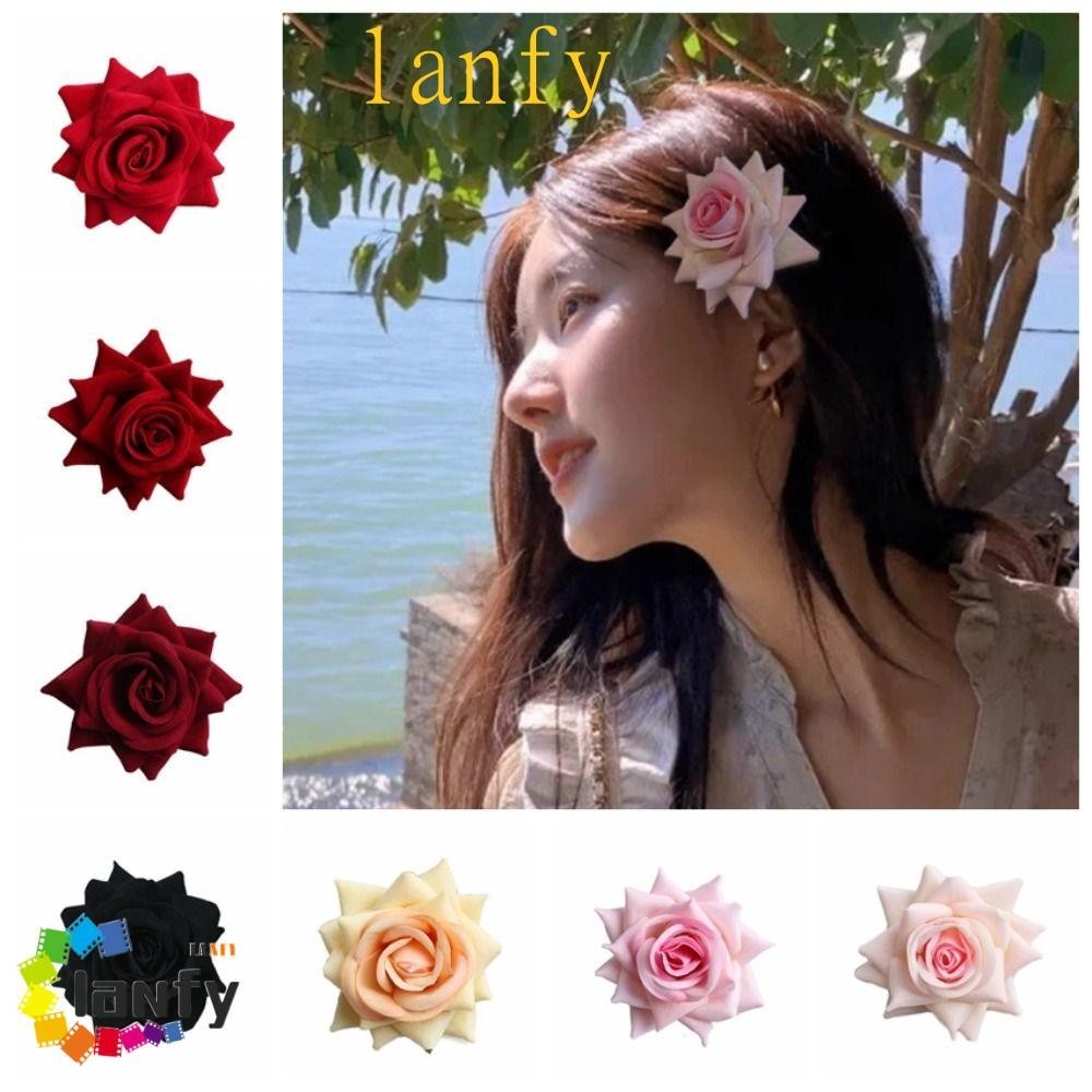 LANFY3PCS人造花,天鵝絨面料頭飾人造玫瑰花頭,耳環珠寶製作髮夾仿真花DIY