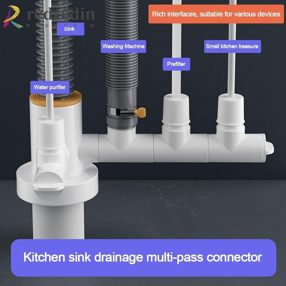 REDREDIN廚房水池下水道分支,多功能雙接口水槽排水管適配器,密封圈防臭排水管接頭