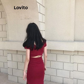 Lovito 女士休閒素色圖案連身裙 LCW02073