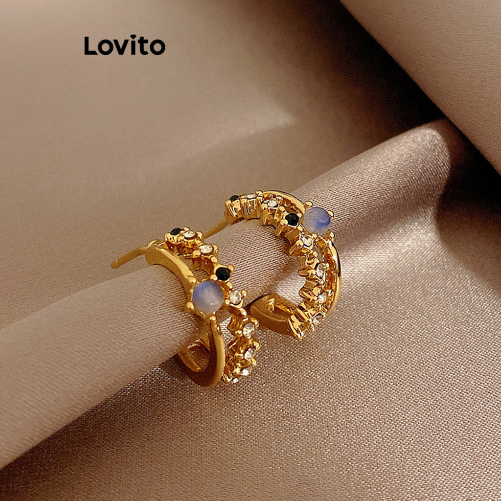 Lovito 女士優雅素色水鑽耳環 LFA27405